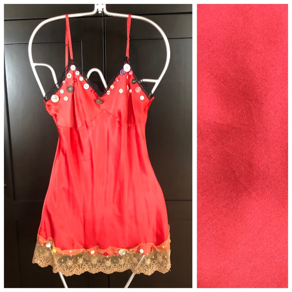 Burgundy Red Silk Top with Lace Trim